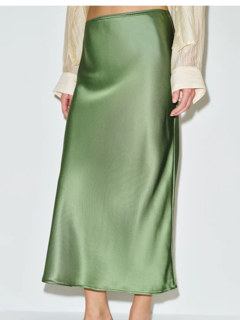 Reformation Layla Silk Midi Skirt - jade green - Picture 3 of 4